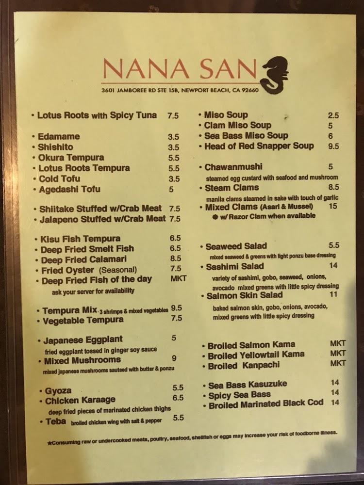 Nana San Menu image 1